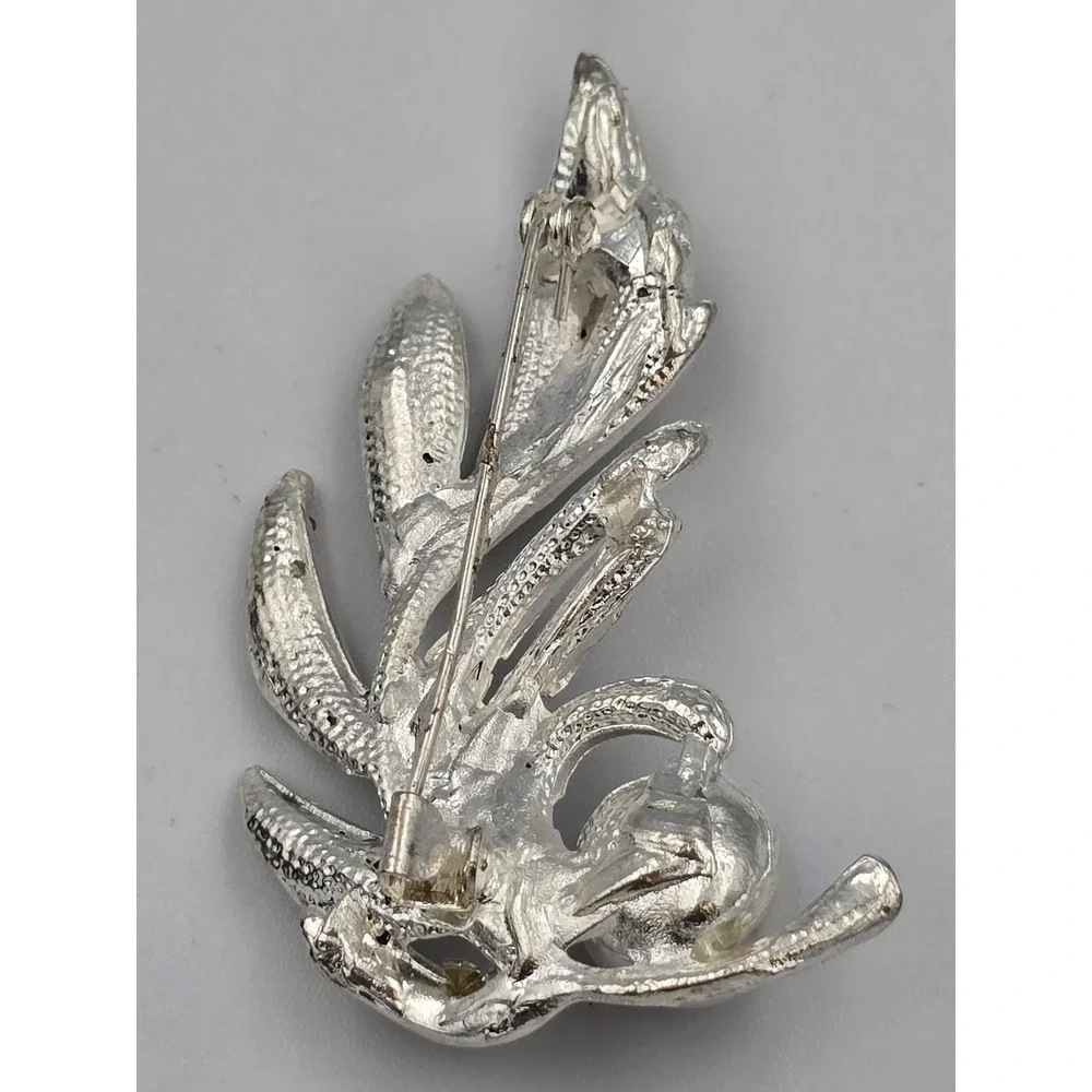Elegant Silver Tone Rhinestone Pearl Leaf Brooch Pin‎ Fashion Jewelry